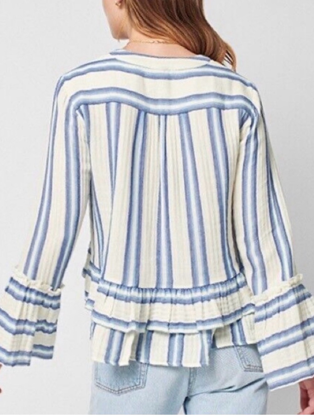 NWOT Faherty Vida Baja Stripes Cotton Ruffle Top 💯% Organic Cotton